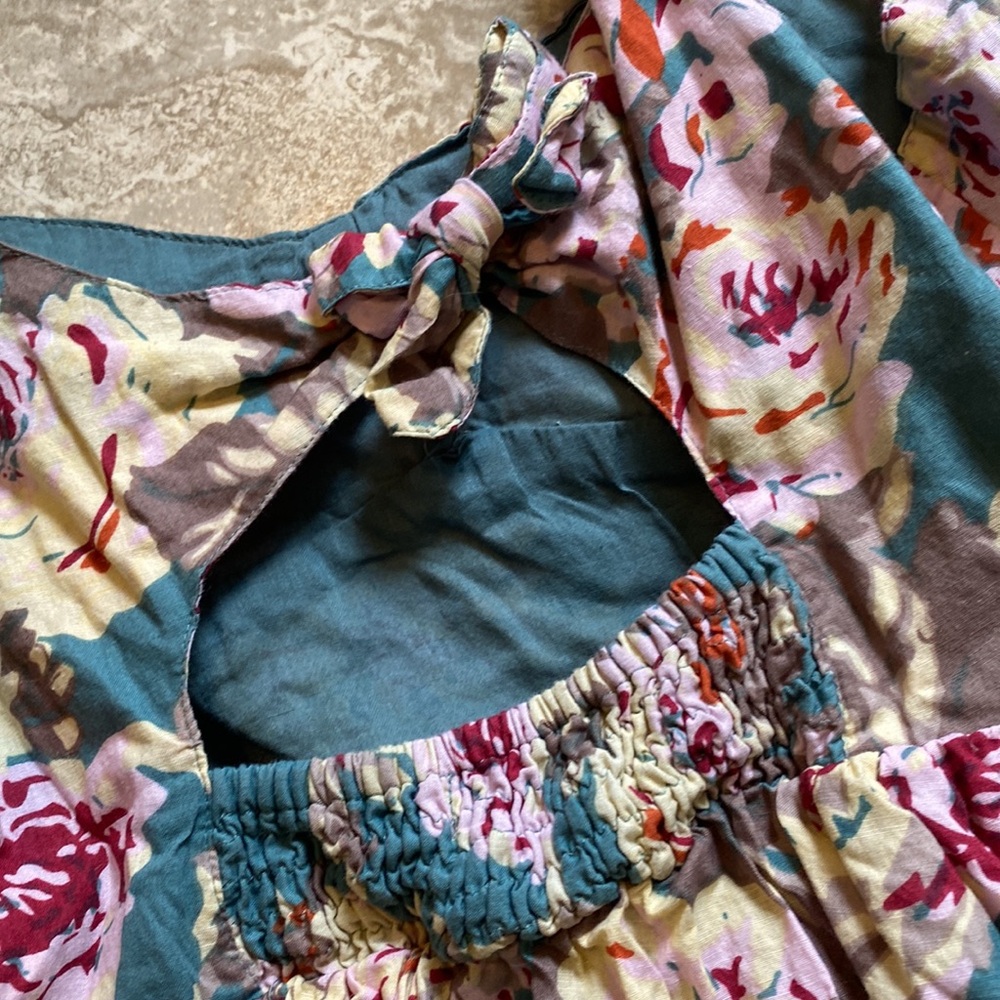 Blue Floral Cotton Sleeveless Mini Dress - Picture 7 of 8